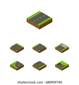 Isometric Road Set Of Subway, Down, Driveway And Other Vector Objects. Also Includes Underground, Footer, Downward Elements.