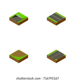 Isometric Road Set Of Subway, Flat, Turn And Other Vector Objects. Also Includes Turn, Road, Downward Elements.