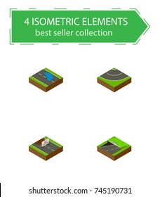 Isometric Road Set Of Subway, Road, Plash And Other Vector Objects. Also Includes Asphalt, Plash, Puddle Elements.
