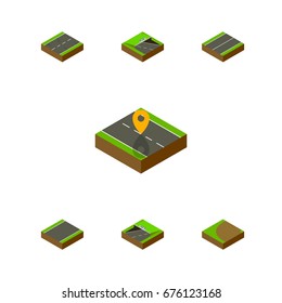 Isometric Road Set Of Subway, Turning, Underground And Other Vector Objects. Also Includes Subway, Cracks, Unilateral Elements.