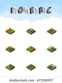Isometric Road Set Of Turning, Unfinished, Way And Other Vector Objects. Also Includes Flat, Pedestrian, Road Elements.