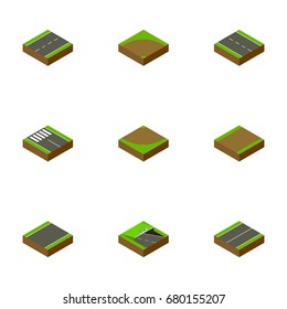 Isometric Road Set Of Underground, Footpath, Sand Vector Objects. Also Includes Strip, Turn, Unilateral Elements.