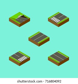 Isometric Road Set Of Underground, Pedestrian, Plane And Other Vector Objects. Also Includes Footer, Strip, Pedestrian Elements.