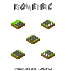 Isometric Road Set Of Underground, Plane, Without Strip And Other Vector Objects. Also Includes Flat, Footer, Strip Elements.