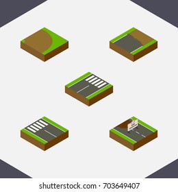 Isometric Road Set Of Unfinished, Repairs, Rotation And Other Vector Objects. Also Includes Construction, Footer, Road Elements.
