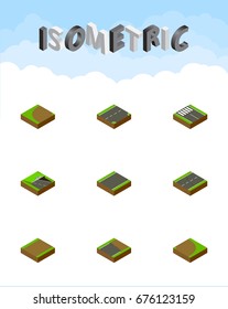 Isometric Road Set Of Unfinished, Turning, Unilateral And Other Vector Objects. Also Includes Unilateral, Cracks, Rotation Elements.