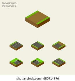 Isometric Road Set Of Unfinished, Underground, Single-Lane And Other Vector Objects. Also Includes Highway, Road, Incomplete Elements.