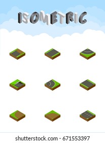 Isometric Road Set Of Unilateral, Downward, Without Strip And Other Vector Objects. Also Includes Unfinished, Rotation, Underground Elements.