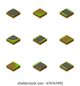 Isometric Road Set Of Unilateral, Road, Rotation And Other Vector Objects. Also Includes Driveway, Asphalt, Turn Elements.