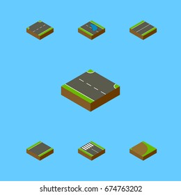 Isometric Road Set Of Upwards, Rotation, Strip And Other Vector Objects. Also Includes Road, Strip, Upward Elements.