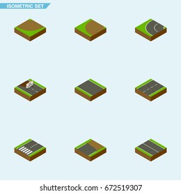 Isometric Road Set Of Way, Turn, Without Strip And Other Vector Objects. Also Includes Construction, Turning, Road Elements.