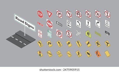 isometric road sign board en