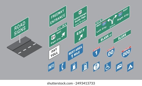 isometric road sign board en