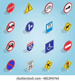 Isometric road sign icons set vector illustration
