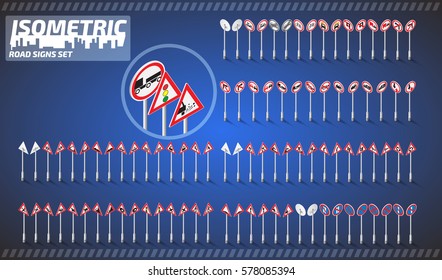 Isometric road signs set. Big collection 1