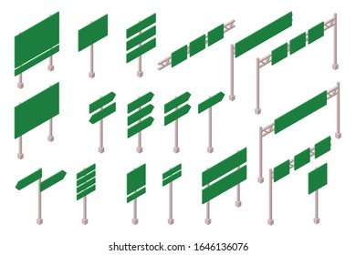 Isometric road signs set vector illustration isolated on white background
