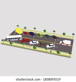Isometric road traffic for priority ambulance ways composition  vector illustration