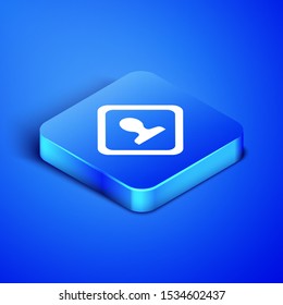Isometric Road traffic sign. Signpost icon isolated on blue background. Pointer symbol. Isolated street information sign. Direction sign. Blue square button. Vector Illustration Isometric Road traffic sign. Signpost icon isolated on blue background. Pointer symbol. Isolated street information sign. Direction sign. Blue square button. Vector Illustration