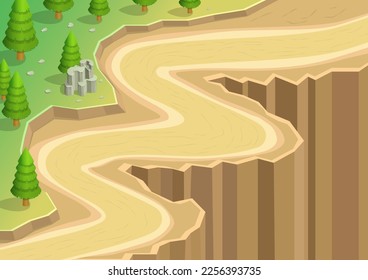 isometric isometric road winding beside a deep ravine. road and nature vector background
