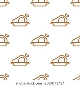 Isometric roasted turkey or chicken icon. Pixel Perfect. For Mobile and Web. Vector illustration of roasted turkey or chicken. Editable Stroke. Seamless pattern with roasted turkey or chicken. Thanksg