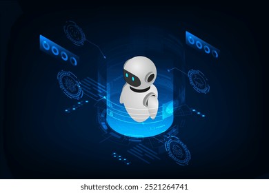 Interface de robô isométrica. conceito de inteligência artificial, tecnologia de processo de automação e engenharia.