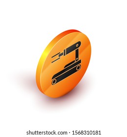 Isometric Robot icon isolated on white background. Orange circle button. Vector Illustration