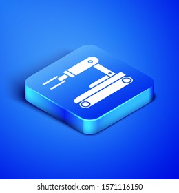 Isometric Robot icon isolated on blue background. Blue square button. Vector Illustration