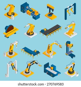 Isometric Robot Machinery Remote Mechanical Operators 3d Icons Set Isolated Vector Illustration