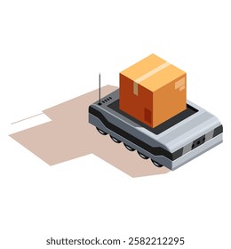 isometric robot trolley with box, vector illustration