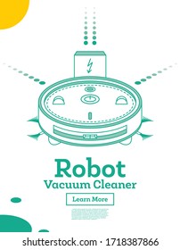 Limpiador de vacío de Robot isométrico aislado en blanco. Ilustración vectorial. Tecnología de limpieza inteligente.