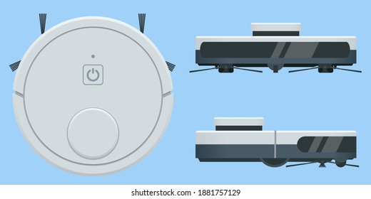 Isometric Robotic Vacuum Cleaner. Robot vacuum cleaner communicates with the smartphone via wireless. Top and side view