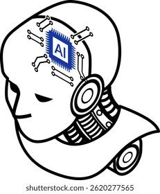 Cabeza de robot isométrico - Azul Monocromo