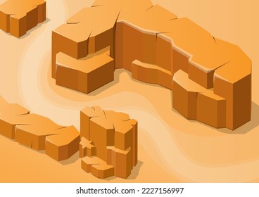 isometric rock mountain in desert with road
