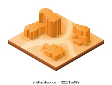 montaña isométrica de roca en desierto con carretera