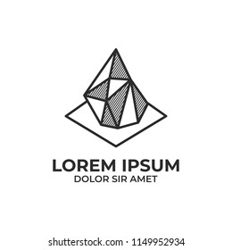 Isometric rock stone logo icon outline monoline style