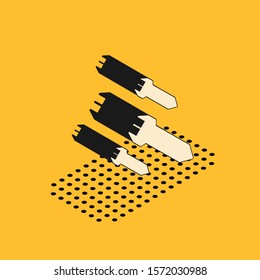 Isometric Rocket icon isolated on yellow background.  Vector Illustration