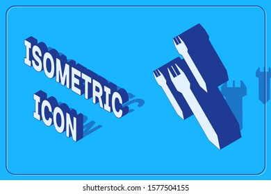 Isometric Rocket icon isolated on blue background.  Vector Illustration