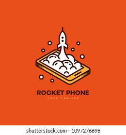 Isometric rocket phone logo design template. Vector illustration.