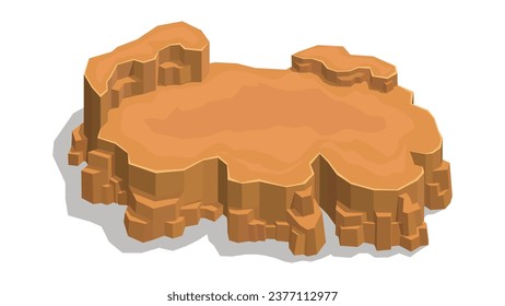 Isometric rocky mountain or desert land. Isolated on white background