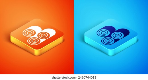 Rollo isométrico del icono del heno aislado en el fondo naranja y azul.  Vector