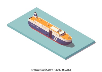 Isometric Roll on roll of vessel. Low poly ro-ro ship. Vector illustrator. Collection