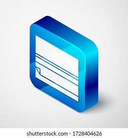 Isometric Rolling paper icon isolated on grey background. Blue square button. Vector Illustration