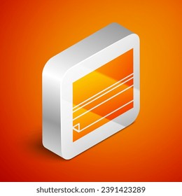 Icono de papel giratorio isométrico aislado en el fondo naranja. Botón cuadrado plateado. Ilustración vectorial