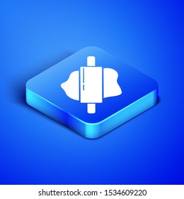 Isometric Rolling pin icon isolated on blue background. Blue square button. Vector Illustration