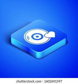 Isometric Romantic music icon isolated on blue background. Valentines day. Blue square button. Vector Illustration