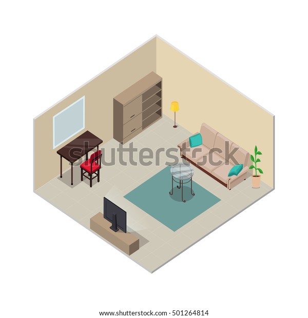 Isometric Room Interior Design Sofa Cupboard Stock Vector Royalty Free 501264814