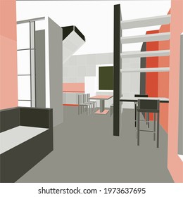 isometric room interior vector background