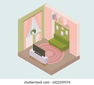 Isometric room with sofa and TV