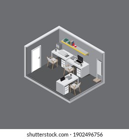isometric room working on gray background 