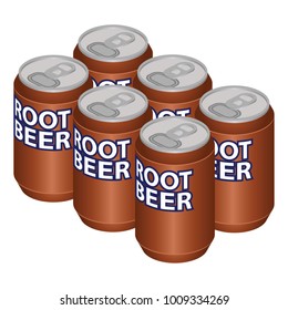 Isometric Root Beer Can Six Pack